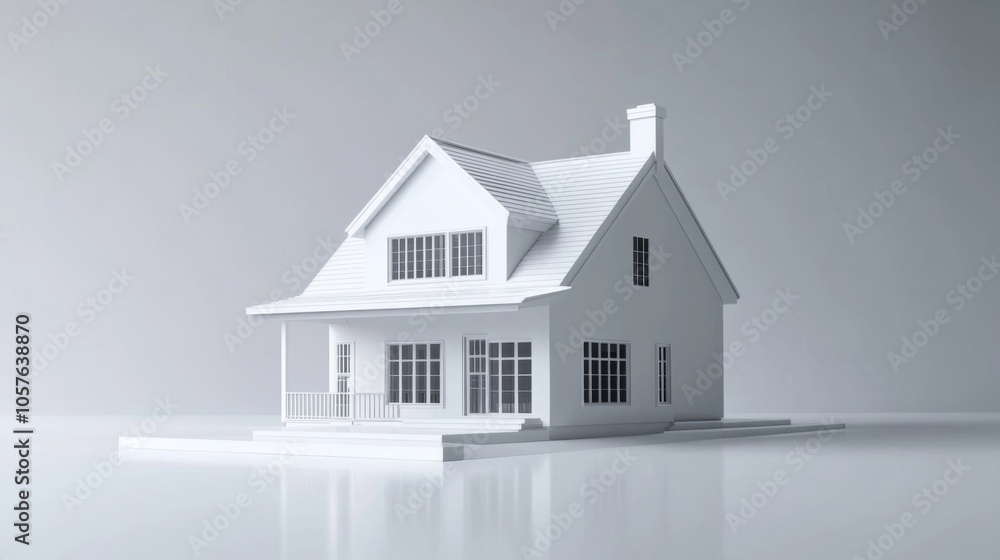 Poster realistic representation of a house model with a focus on simplicity.
