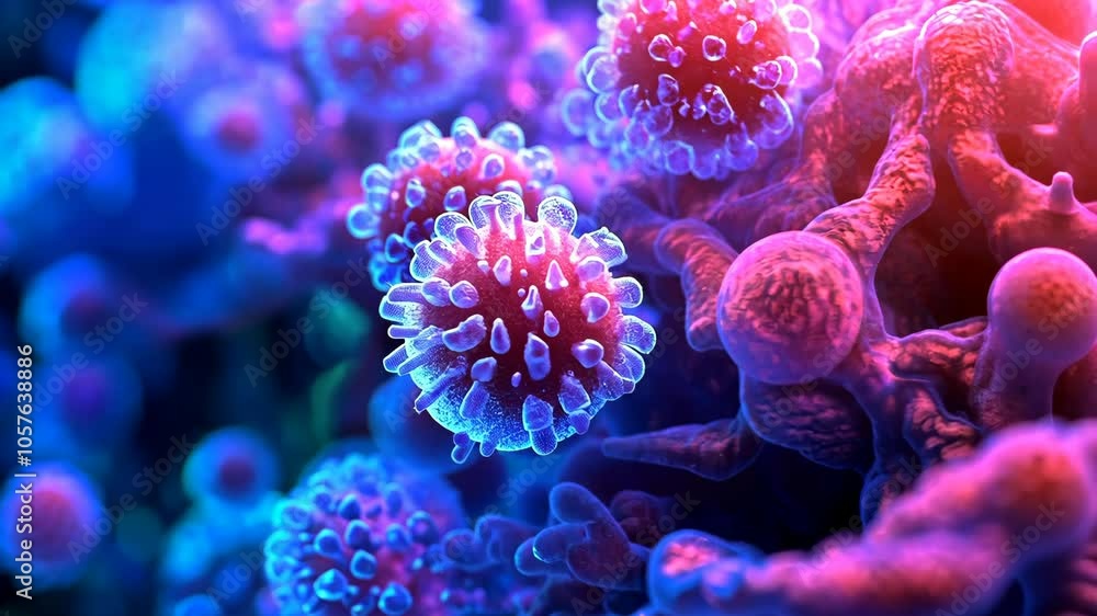 Poster this is a close-up image of a virus, which is a small infectious agent that replicates only inside t