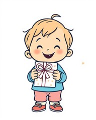 Obraz premium Smiling Boy Holding Gift