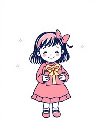 Fototapeta premium Adorable Kid Holding Wrapped Box