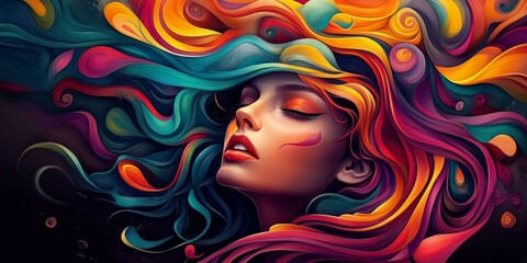 Captivating Fantasy Woman with Rainbow Hair in Motion