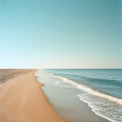 Tranquil Beach Scene with Smooth Untouched Sand and Gentle Ocean Waves at Sunset