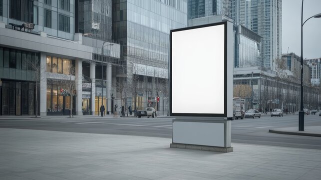 Large white billboard sits on a city street. Mockup