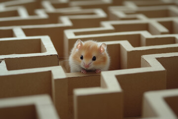 Hamster exploring a tiny cardboard maze