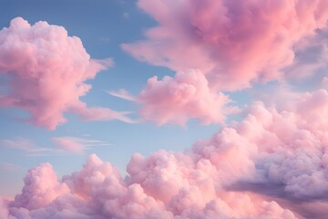 Cotton candy sunset with pastel pink lavender and light blue clouds creating a soft dreamy atmosphere, AI Generated