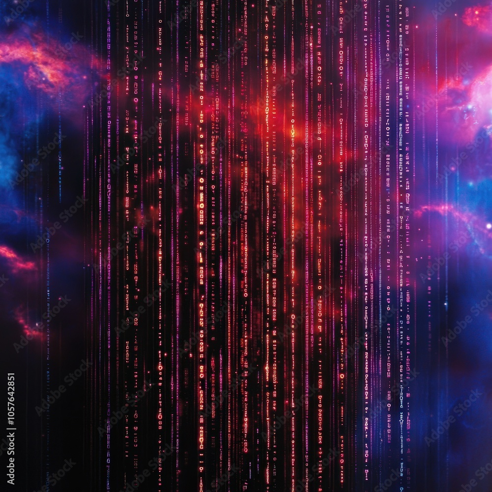 Poster exploring the cosmic digital landscape a journey through data and light in the universe