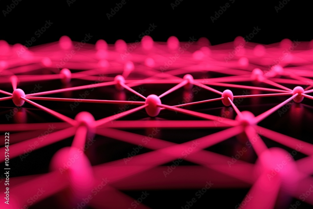Poster exploring the interconnected network of pink nodes representing modern technology trends