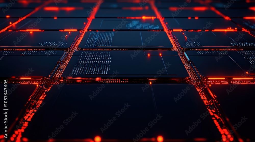 Poster exploring the future of technology through innovative grid patterns and digital designs