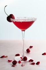 Red Cocktail with Cherry and Coconut Flakes