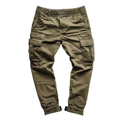 Slim-fit cargo pants with a modern cut, blending casual style with practicality. isolated on transparency background