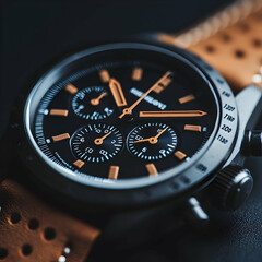 Close-Up of an Aviator Watch Featuring a Black Dial with Highlighted Details