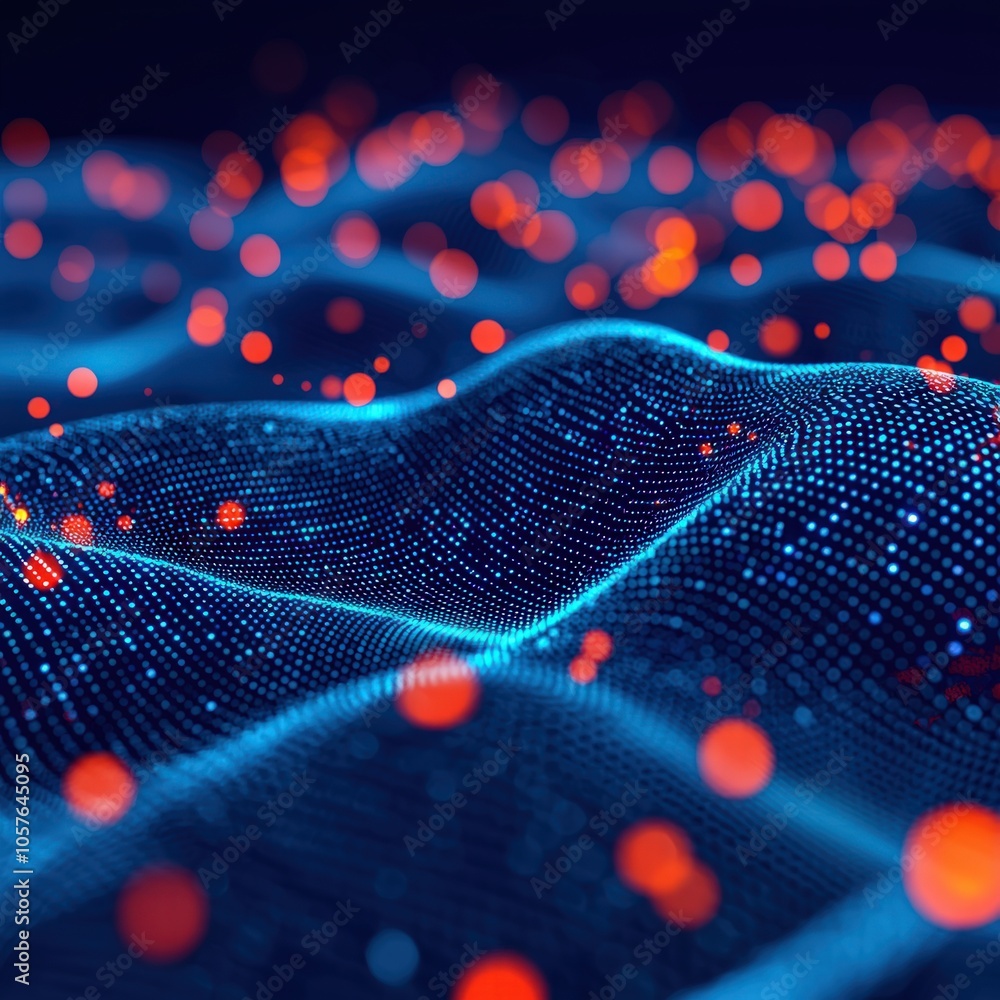 Poster exploring the dynamic patterns of light and energy in a vibrant digital landscape