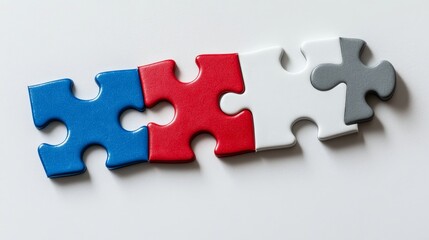 Obraz premium A series of puzzle pieces in red, white, blue, and gray arranged in a line
