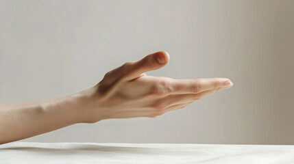 Minimalist Image of an Outstretched Hand Against a Neutral Background in Soft Lighting