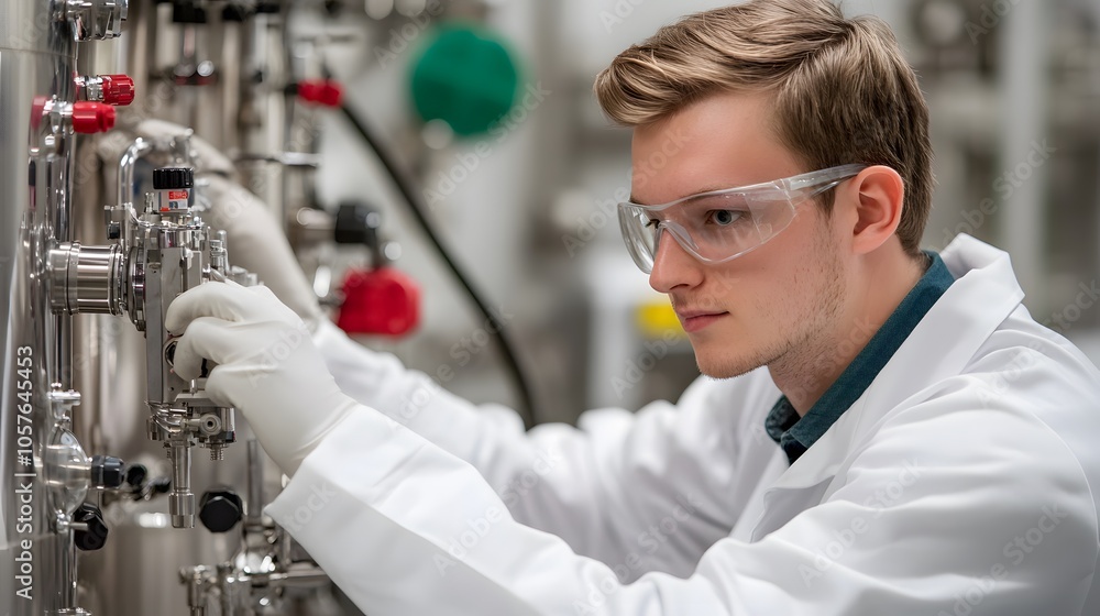 Poster laboratory technician engaging in process monitoring