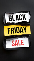 Bold Black Friday sale design with torn paper effect and contrasting colors for striking holiday promotions