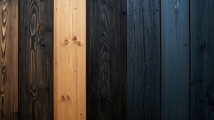 Fototapeta premium Textured wooden wall with varying shades and finishes