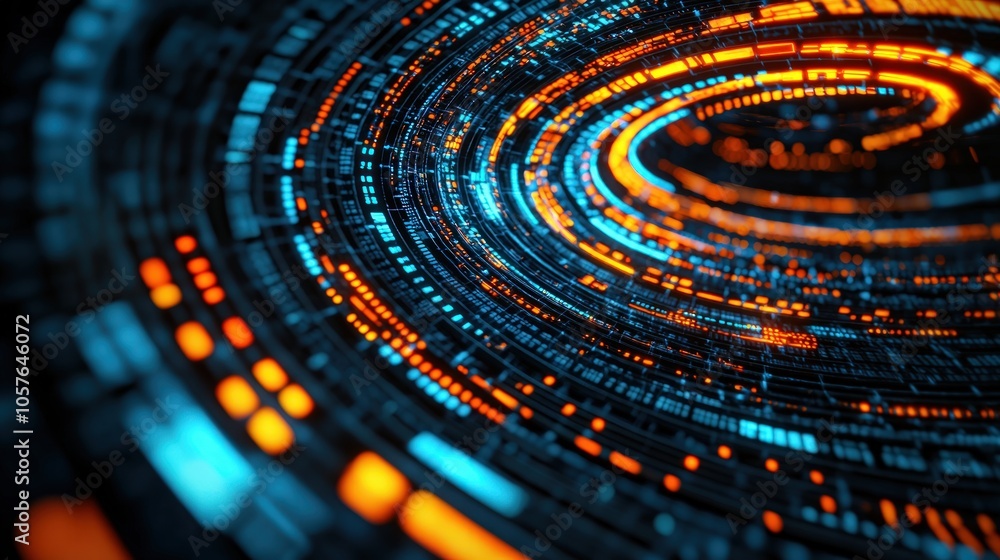 Poster exploring the vibrant interplay of light and data in a futuristic digital environment
