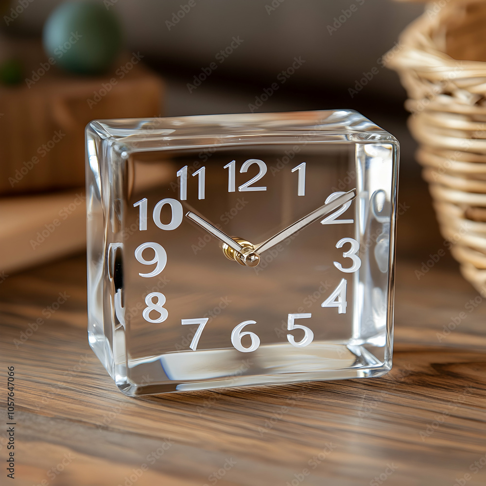 Aufkleber crystal clear desk clock with simple white numbers on minimalist workspace