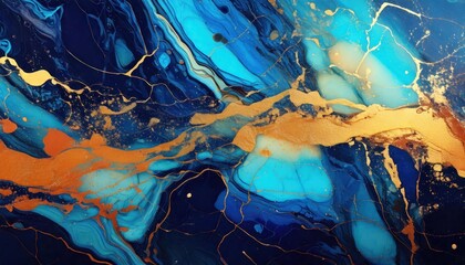 Obraz premium Abstract blue marble texture with_shiny gold splashes, blue luxury background 