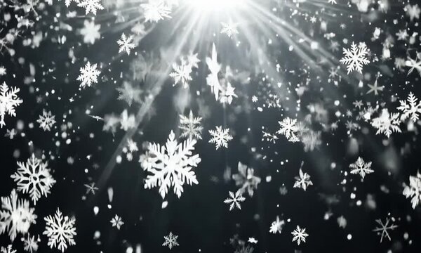 White snow overlay layer on black background, snowflakes and snowfall. Generative AI