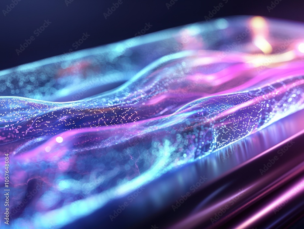 Poster exploring the vibrant flow of light and color in abstract digital artistry