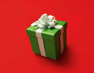 Obraz premium A bright green gift box with a satin white ribbon and bow