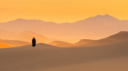 Fototapeta premium An old African woman walking in the desert d