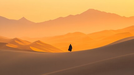Fototapeta premium An old African woman walking in the desert d