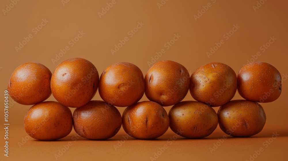 Poster A collection of washed potatoes with smooth skins arranged neatly in rows