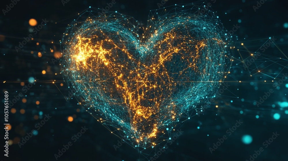 Aufkleber digital heart shape with glowing network nodes