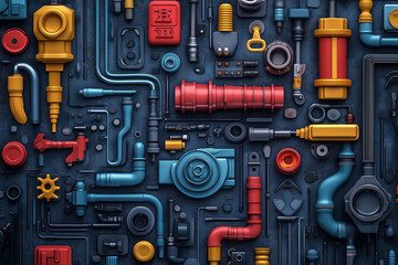 Water supply system with water pipes abstract background. Top view.....