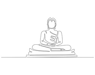 Continuous one line drawing of buddha statue. One line drawing illustration of buddha statue. Religious, culture, vesak day concept single line. Editable outline