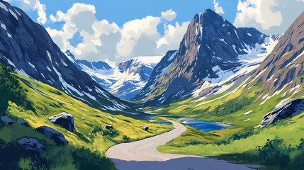 Fototapeta premium Path of trolls the twisting, picturesque trollstigen or trollstigveien mountain route in norway, europe. Mountain Troll. Illustration