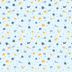 Blue yellow Terazzo texture vector seamless pattern