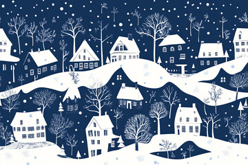 Winter snowy town at night