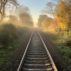 Fototapeta premium railway in the morning fog