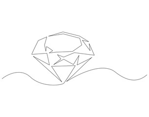 Continuous one line drawing of diamond stone. One line drawing illustration of luxury diamond. Jewellery, gemstone, fashion concept single line. Editable outline