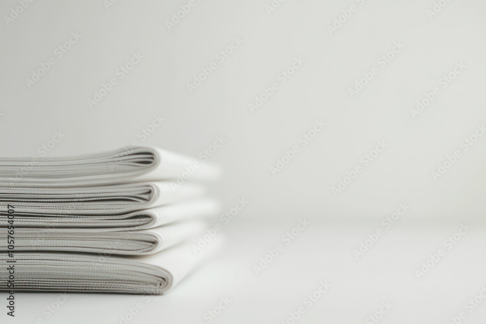Poster neatly stacked white paper sheets on a light background