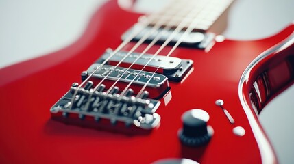 Close-up of a red electric guitar