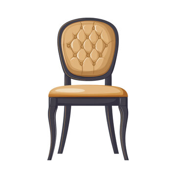 recommend clip art: Elegant Tufted Dining Chair: A classic design with a beige leather seat and dark wood frame isolated on transparent background, png, Perfect for adding a touch of sophistication to any dining room.