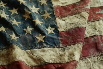 Vintage American Flag with Distressed Fabric Texture