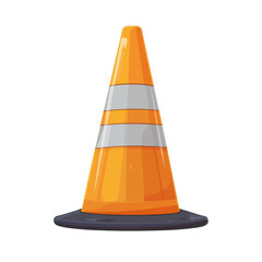 A cartoon illustration of a classic orange traffic cone, complete with reflective white stripes, sitting confidently on its black base isolated on transparent background, cut out, png