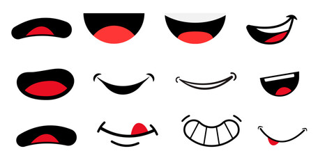 Mouth and lips expressions vector cartoon mouth Front lips cartoon character talking.