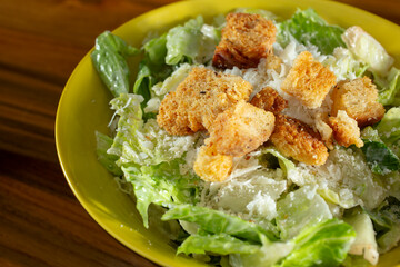 A view of a Caesar salad,