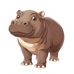Fototapeta premium A charming cartoon pygmy hippo hippopotamus, standing proudly isolated on transparent background, cut out, png, friendly and approachable demeanor, for children's books, educational materials