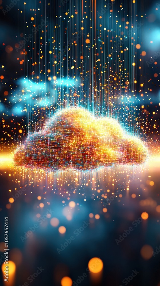 Poster illuminated cloudscape a fusion of light and digital elements in a dreamlike atmosphere