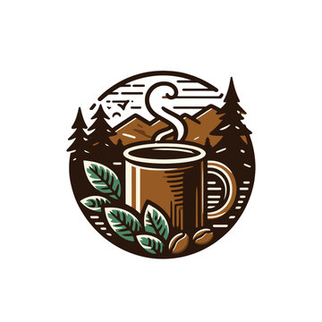 steaming coffee mug forest scene clip art preview