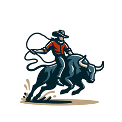 Cowboy riding a bull. Rodeo Isolated vector illustration