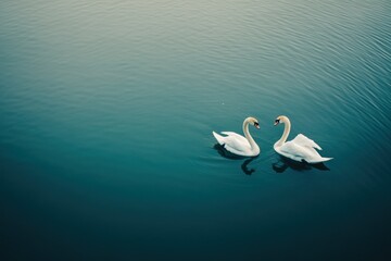 Fototapeta premium Serene Swans Gliding on Reflective Water Surface